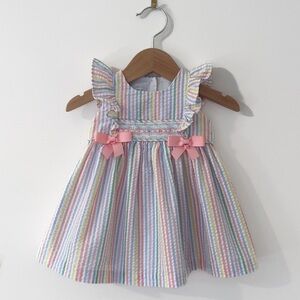 EUC/LN Smocked Rainbow Pastel Striped Seersucker Dress